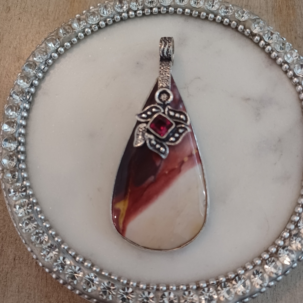 Brown Pink Mookite & Red Garnet Teardrop Drop Pendant